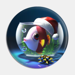 Fish in Bowl with Santa Hat Pin