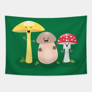 Cute kawaii mushroom fungi toadstool cartoon Tapestry