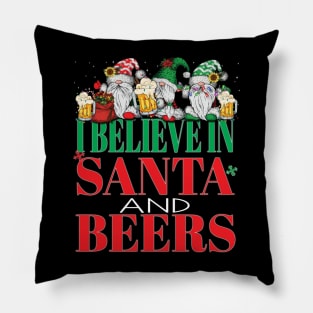 Funny I Believe In Santa and Beers Christmas Cheers Xmas Gnomes Office Party Pillow