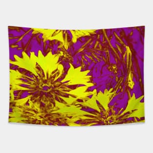 Bright Yellow Purple Flowers Tapestry