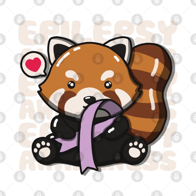 Cute Red Panda Holding Epilepsy Awareness Ribbon by Luna Illustration