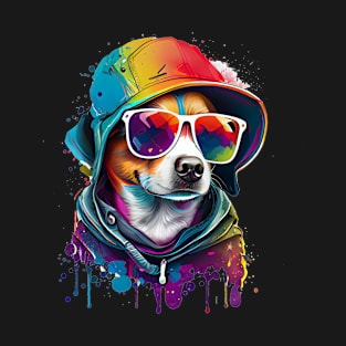 Colourful cool Jack Russell Terrier dog with sunglasses three T-Shirt