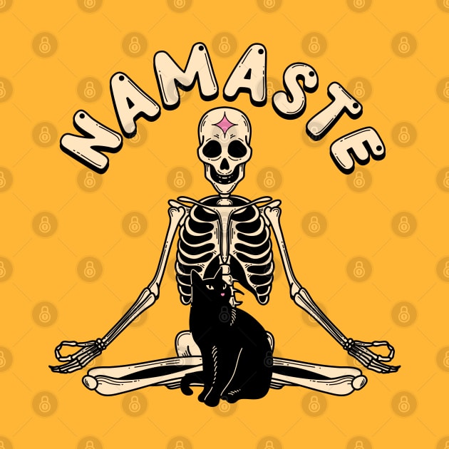 Yoga Namaste Black Cat in yellow by The Charcoal Cat Co.