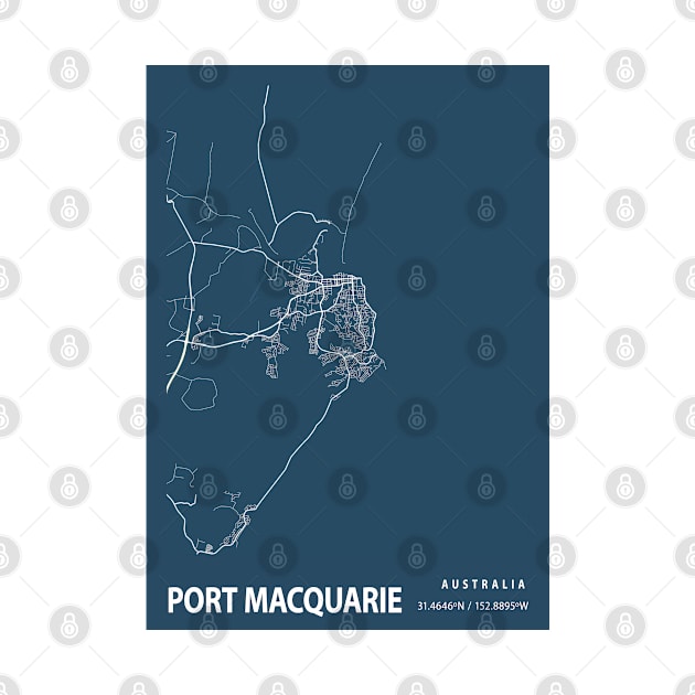 Port Macquarie Blueprint Street Map, Port Macquarie Colour Map Prints by tienstencil