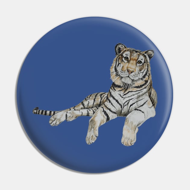 Tiger in Repose Pin by smartartdesigns