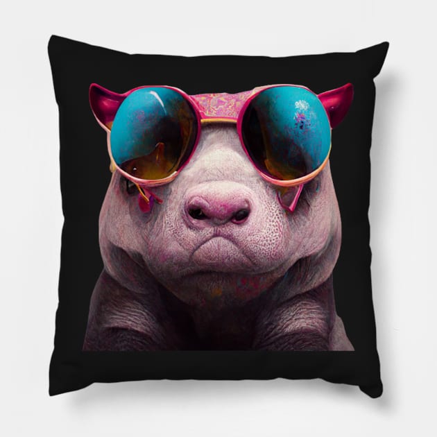 creature,photorealistic scary pig with pierced nose and sunglasses 8k Pillow by rogergren