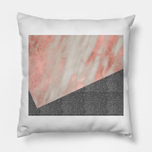 Rose gold marble - charcoal sparkle Pillow