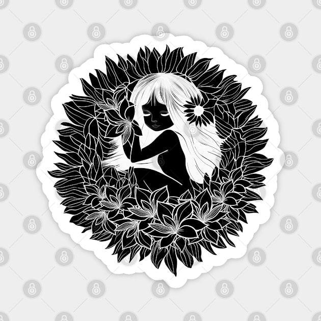 Beautiful girl sleeps sweetly in a flower blossom. Magnet by LinoLuno