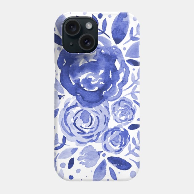 Watercolor roses bouquet - blue Phone Case by wackapacka