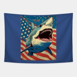 American Flag Patriotism and Freedom Great White Shark Tapestry