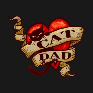 Cat Dad Retro Heart Tattoo T-Shirt