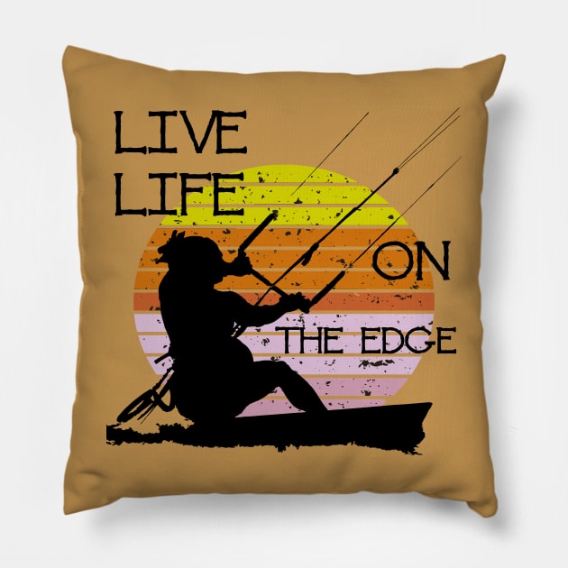 Vintage Sunset Retro Sunrise Black Kitesurfer Silhouette 5 Pillow by taiche