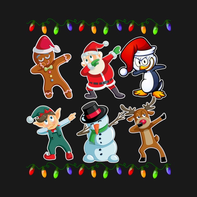 Dabbing Santa Elf Reindeer Gingerbread Penguin Friend Lights by johnbbmerch