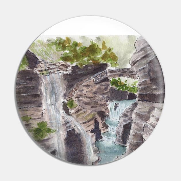 Watkins Glen NY State Park - Gorge Trail Waterfall Pin by SRSigs