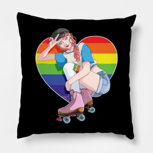 Roller Girl Skater Skates Skating Rainbow Heart Pillow