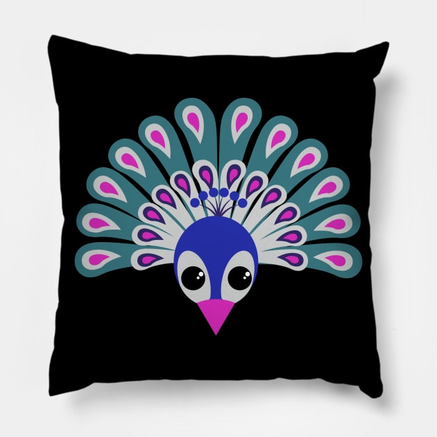 Peacock Kawaii Pillow by LovableDuck