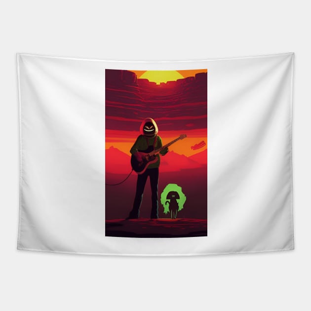 Alien with guitar rot Tapestry by GrafDot