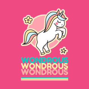 Wondrous Repeat Typography & Cute Unicorn Colorful T-Shirt