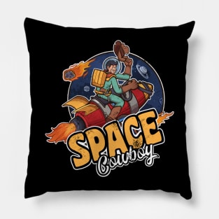 Space Cowboy Astronaut On Rocket Pillow