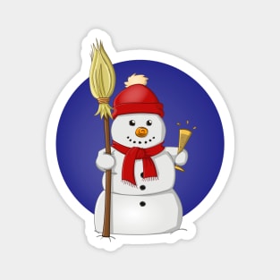 funny snowman with red bonnet and champagne glass Magnet