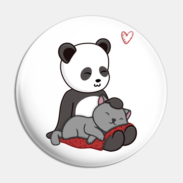 Cute Kawaii Chibi Panda Petting It's Pet Cat Pin by Fusti