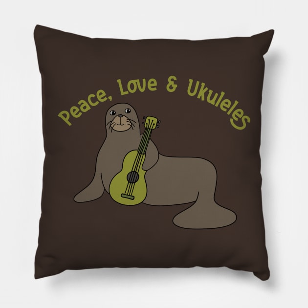 Peace, Love and Ukuleles Pillow by Alissa Carin