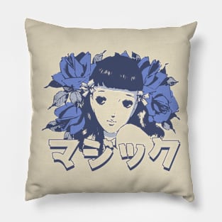 Anime Flower Girl 'Magic' In Japanese Aesthetic Otaku, Vintage Pillow