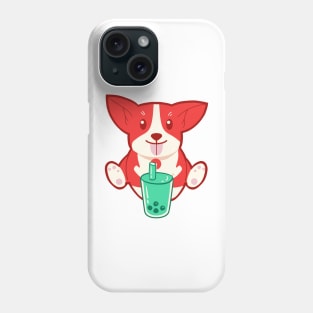 Red Corgi Dog Drinking Bubble Tea Phone Case