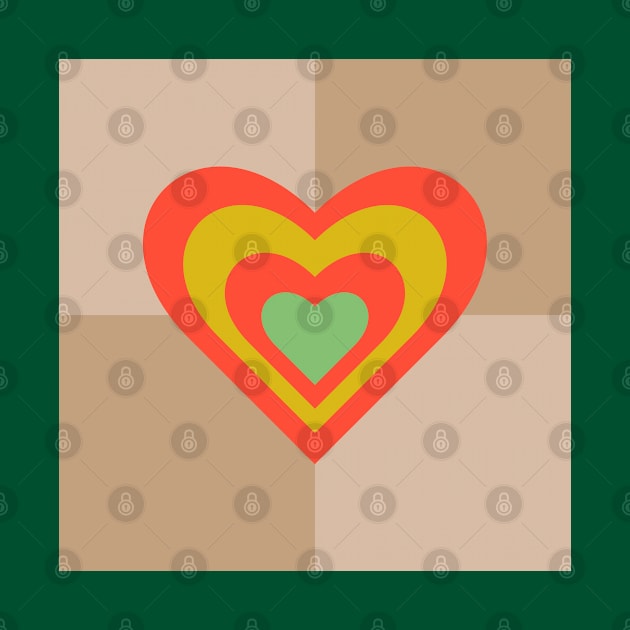 LOVE HEARTS CHECKERBOARD Retro Alt Valentines in Coral Yellow Green on Cream Beige Geometric Grid - UnBlink Studio by Jackie Tahara by UnBlink Studio by Jackie Tahara