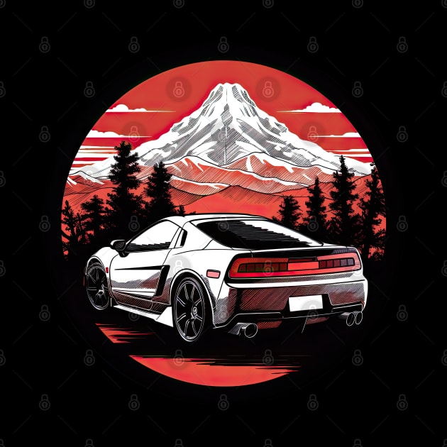 Honda NSX inspired car in front of a japanese mountain mt fuji by TeePulseMania