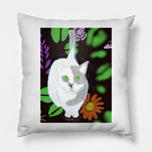 Cat in the flower garden Pillow