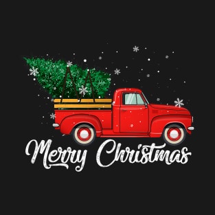 Red Truck Pick Up Christmas Tree Vintage Retro T-Shirt