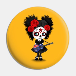 Sugar Skull Girl Playing Australian Flag Guitar Pin