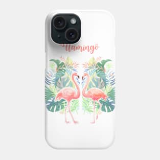 Lovely Fairy Tale For Two Flamingo Tropical Flowers Watercolor Phone Case