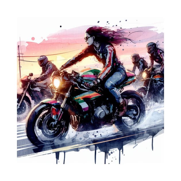 Artistic impression of a girl riding a motorcycle by WelshDesigns