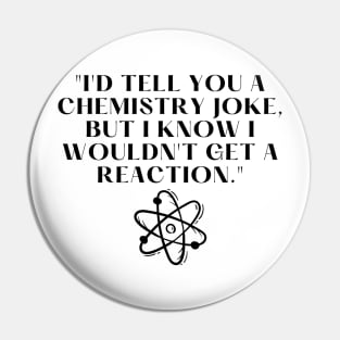 "I'd tell you a chemistry joke, but I know I wouldn't get a reaction." Funny Quote Pin