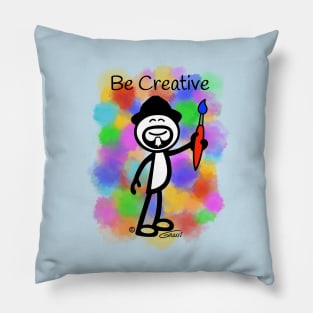 GG Artist Stick Figure “Be Creative” Paint Splotch Background Pillow