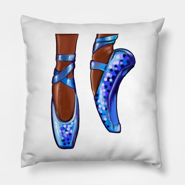 Ballet pointe shoes in blue. Dance African American dancer dancing brown Ballerina Pillow by Artonmytee