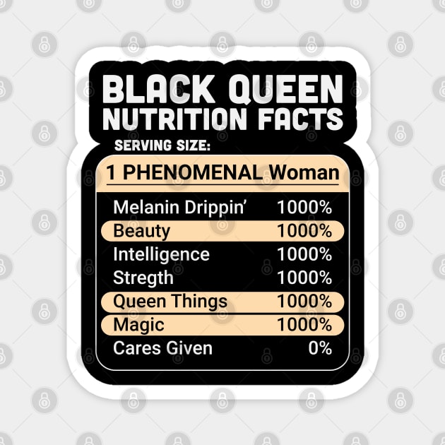 Black Queen Nutrition Facts Magnet by UrbanLifeApparel
