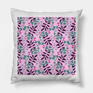 Pressed flowers and leaves pink Pillow