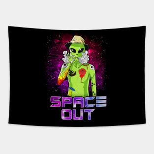 Space Out Hipster Alien Smoking & Spacing Out UFO Tapestry