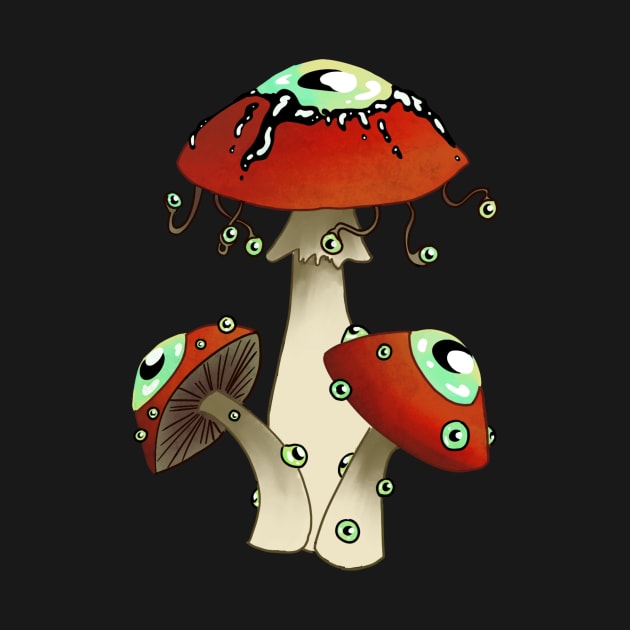 Dreamcore Mushrooms with eyes. Spooky red and green. by TheDoodlemancer