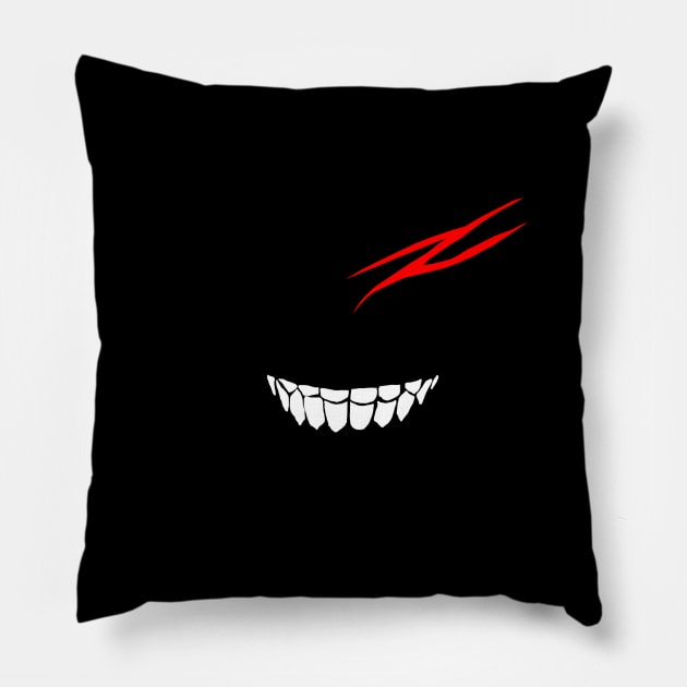 Gatsu Demon Armor Smile Pillow by BlackWhiteRed