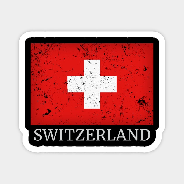 Flag of Switzerland - Retro Style Vintage Swiss Flag Magnet by PerttyShirty