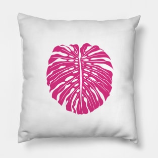 Hot Pink Monstera Leaf Pillow