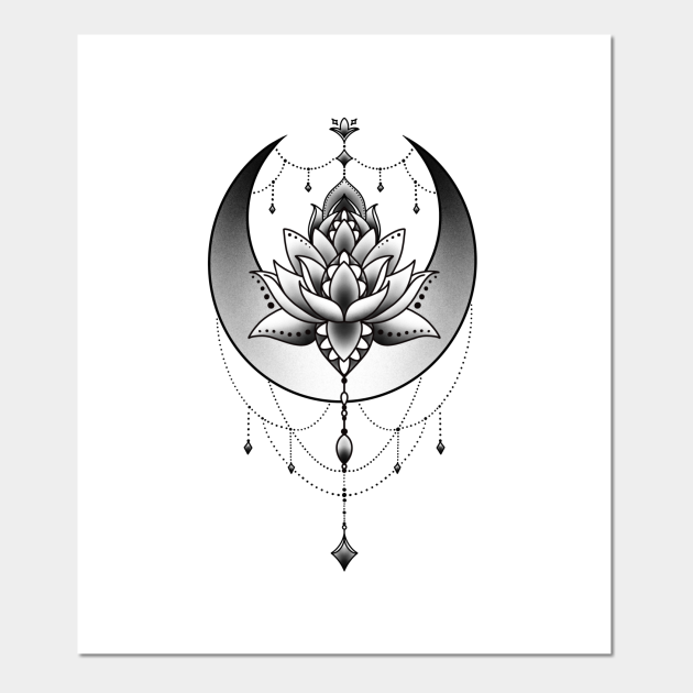 Download Celestial Crescent Moon And Mandala Lotus Flower Mandala Art Posters And Art Prints Teepublic