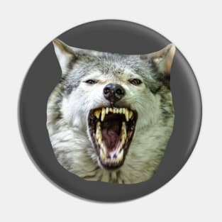 Snarling Grey Wolf Pin