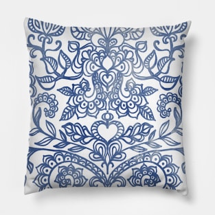 Indigo Blue Denim Ink Doodle Pillow