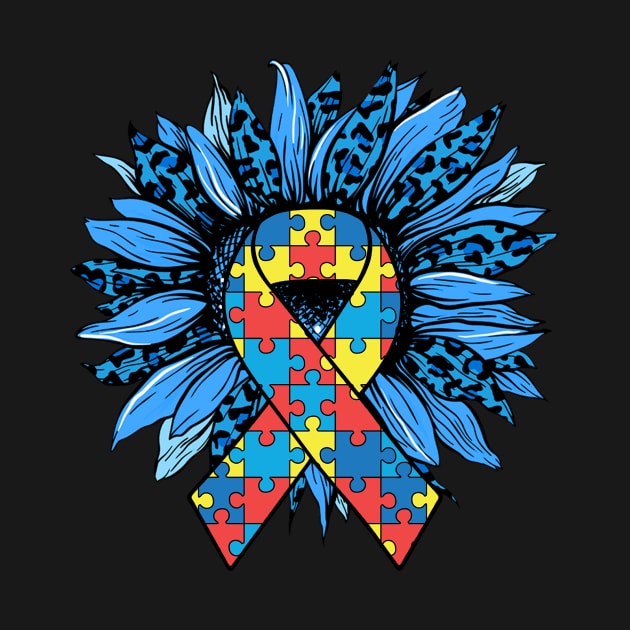 Leopard Sunflower Puzzle Ribbon Autism Awareness by Magazine