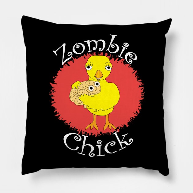 Zombie Chick White Text Pillow by Barthol Graphics